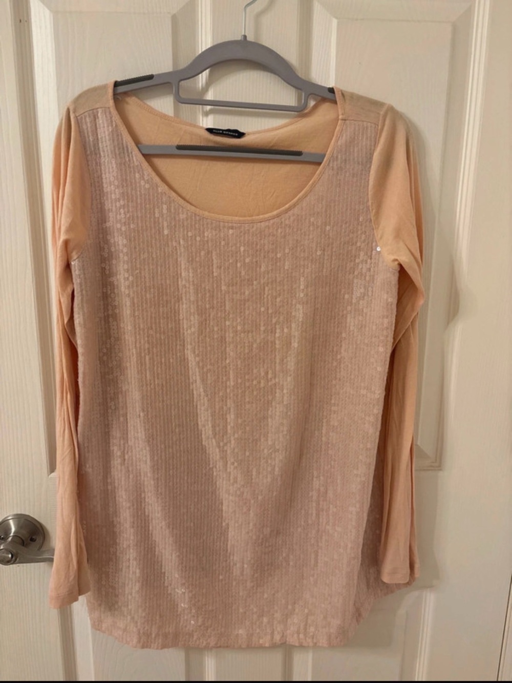 Club Monaco Blush Sequin-Front Long Sleeve Tee
